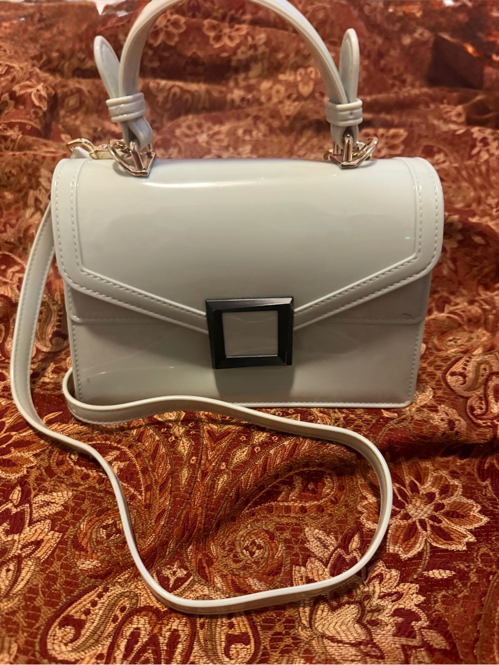 Classic White Patent Top-Handle Crossbody Bag
